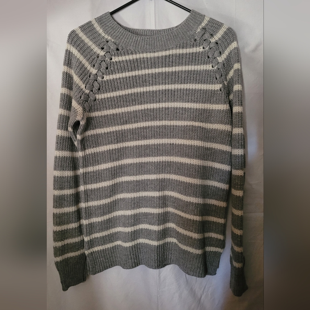 SO Gray and Cream Striped Women's Sweater (66A)